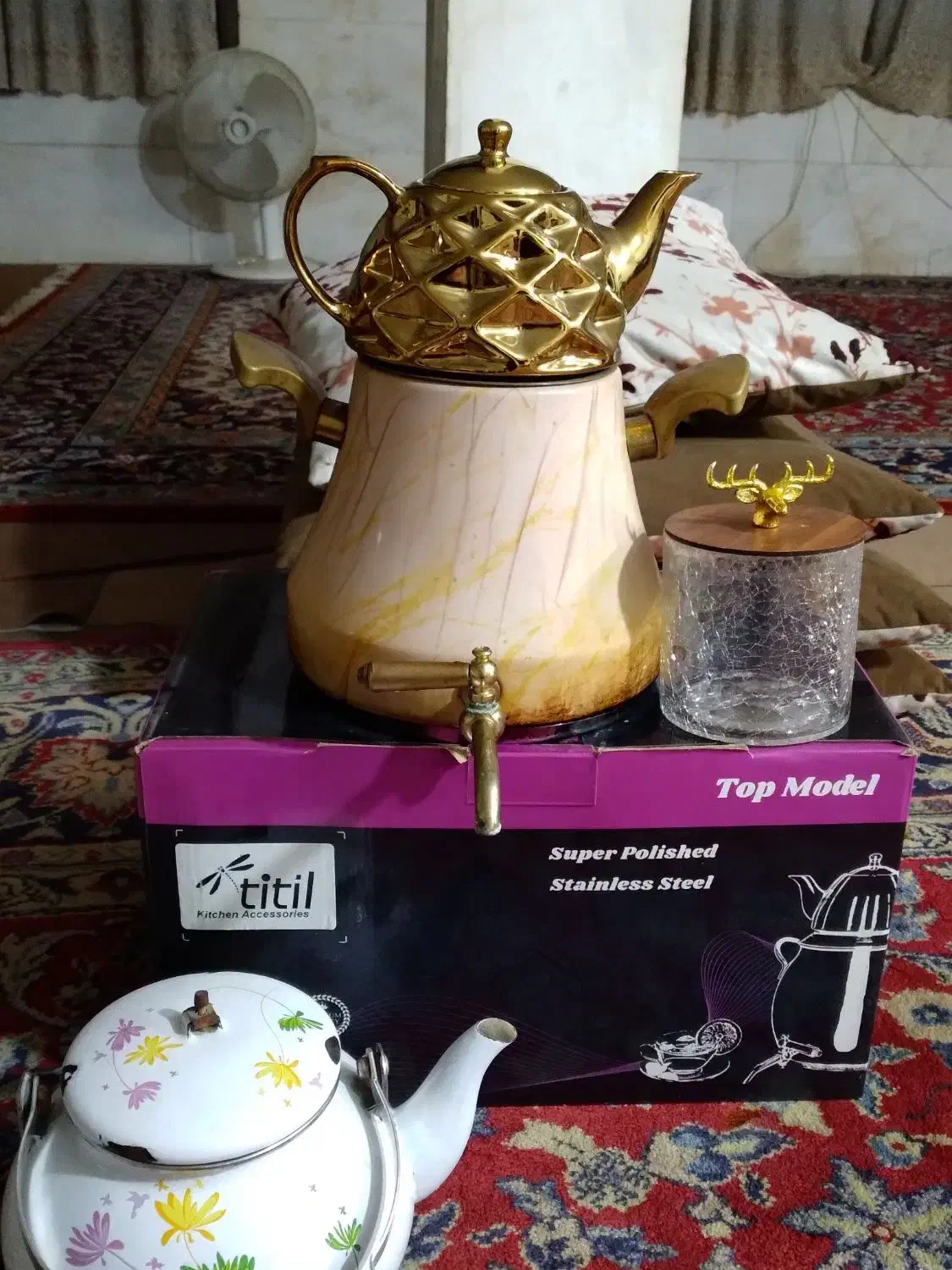 کتری قوری لعابی کف چدن|سماور، چایساز، قهوهساز|مشهد, نوده|دیوار