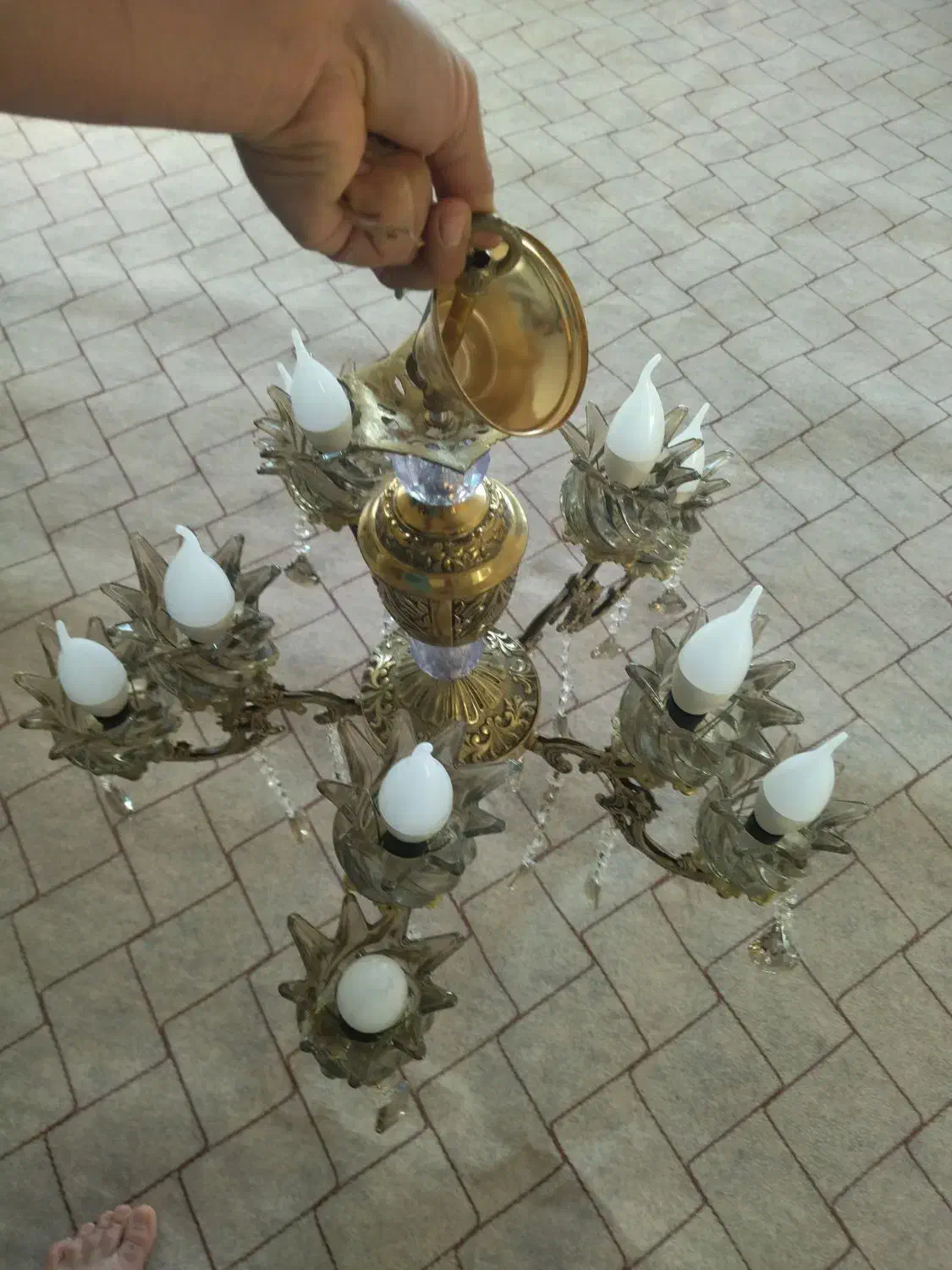 برنز اصلی. پنج شاخه. ده گل|لوستر و چراغ آویز|کرمانشاه, |دیوار