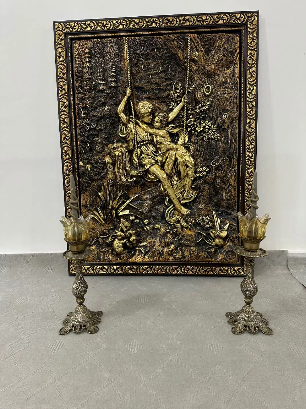 تابلو و شمعدانی چراغ خور برنز اصلی|تابلو، نقاشی، عکس|بوکان, |دیوار