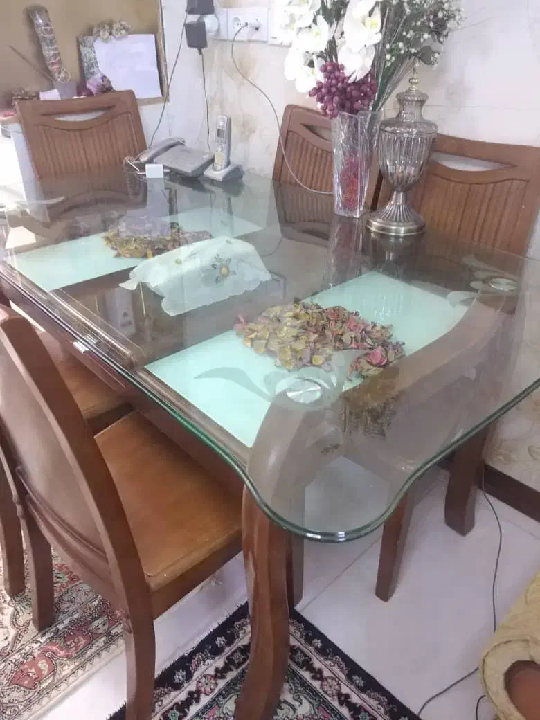 یک دست میز ناهارخوری خارجی چوب راش و شیشه 6 نفره|میز و صندلی غذاخوری|شیراز, بهارستان|دیوار