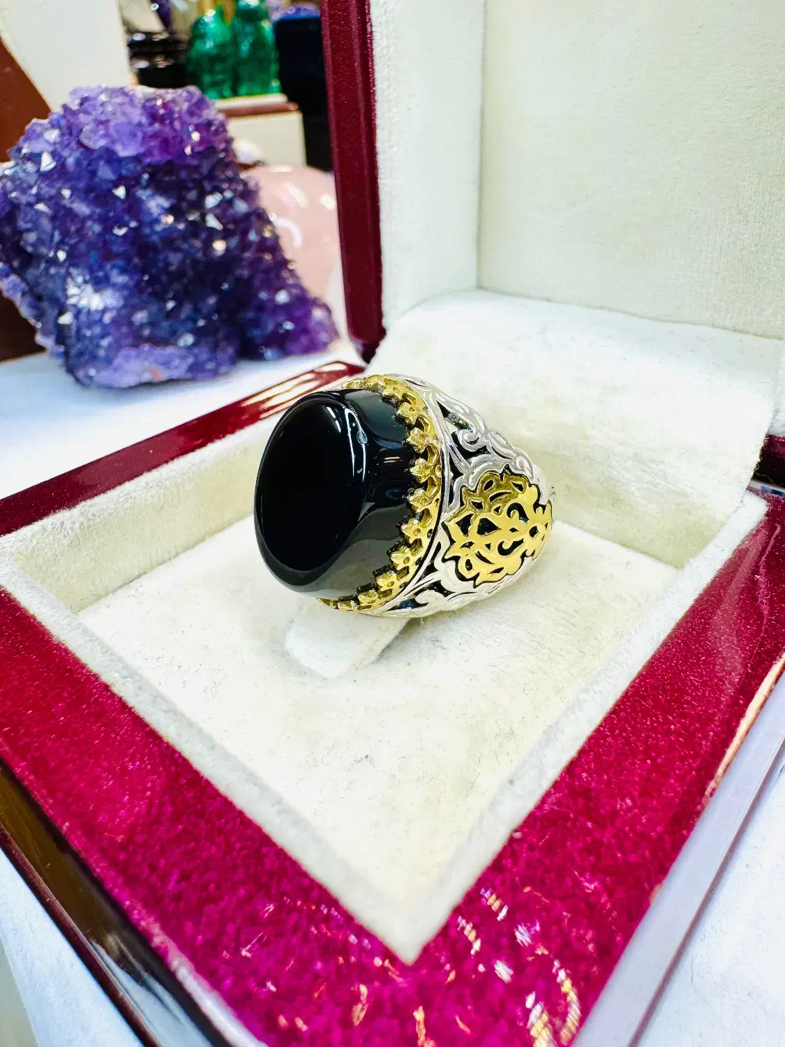 انگشتر فوق لوکس سنگ عقیق اونکس مشکی معدنی صفوی|بدلیجات|تبریز, |دیوار