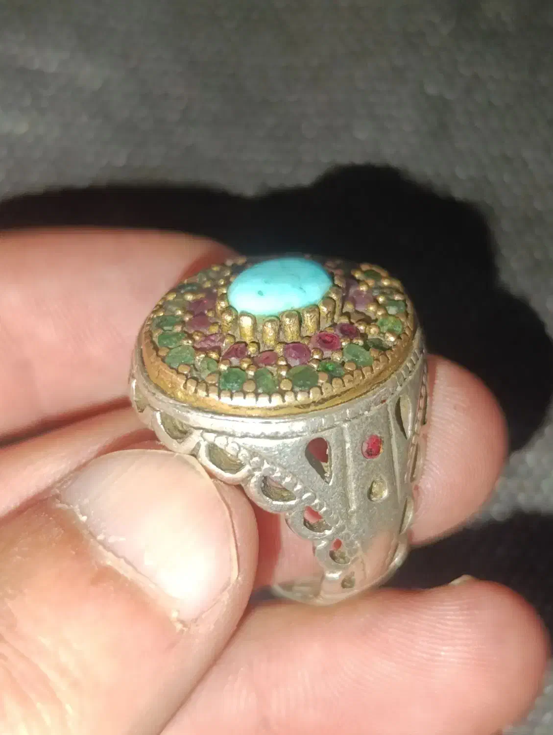 انگشتر نقره فیروزه و یاقوت|جواهرات|آران و بیدگل, |دیوار