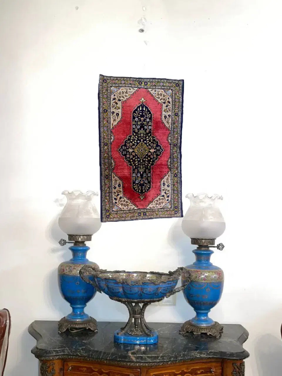 قالیچه انتیک کهنه قدیمی قم ۸۰ساله|فرش|تهران, سنائی|دیوار