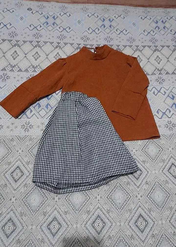 بلوز دامن عروسکی پشم پاییزه رنگ شکلاتی ترند|کفش و لباس بچه|میاندوآب, |دیوار