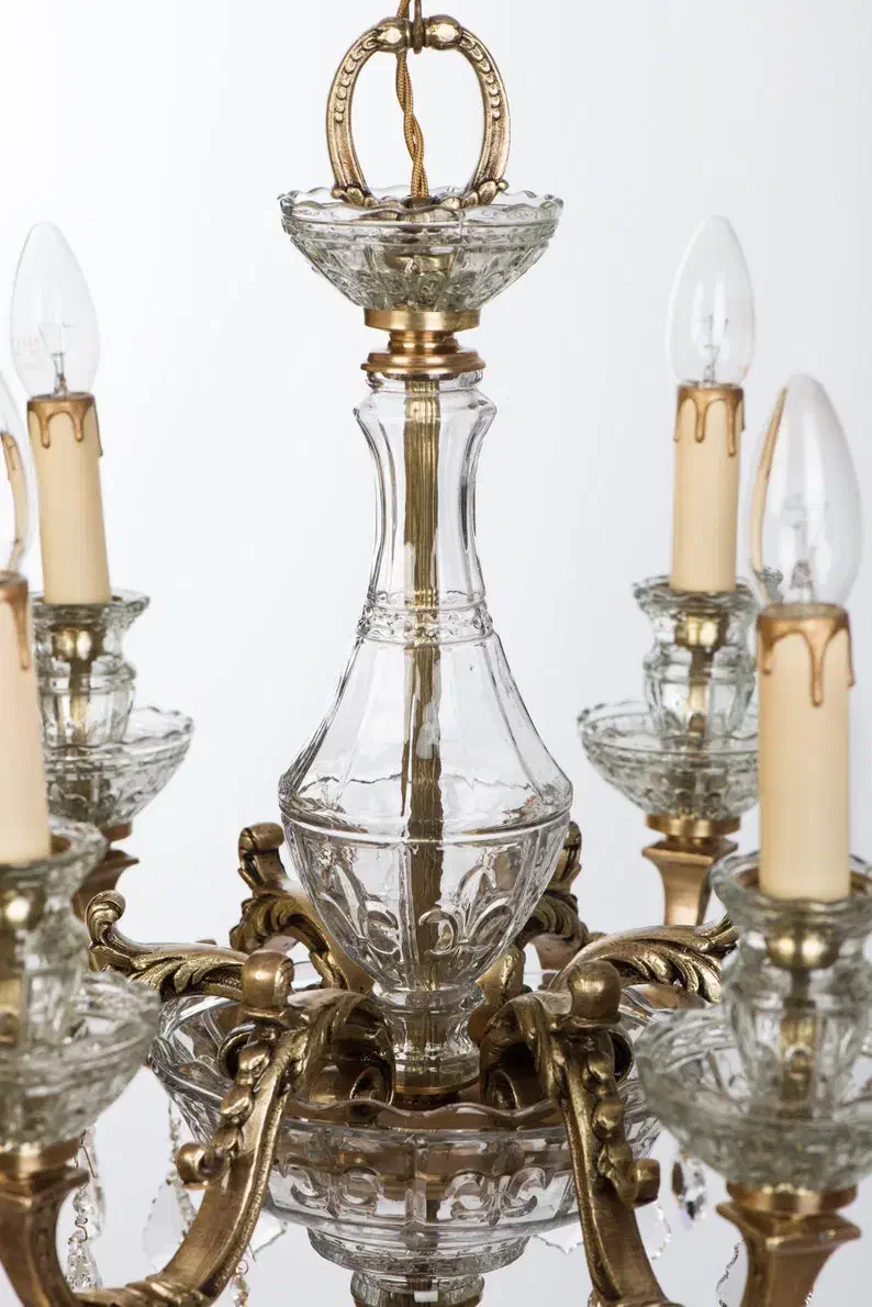 لوستر شش شاخه برنز شیک و سالم|لوستر و چراغ آویز|کیلان, |دیوار