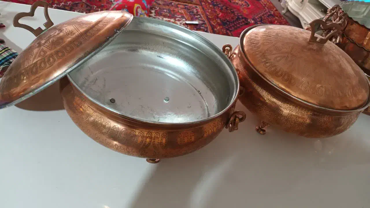 ظروف مسی نو مناسب جهیزیه|ظروف سرو و پذیرایی|عجب شیر, |دیوار