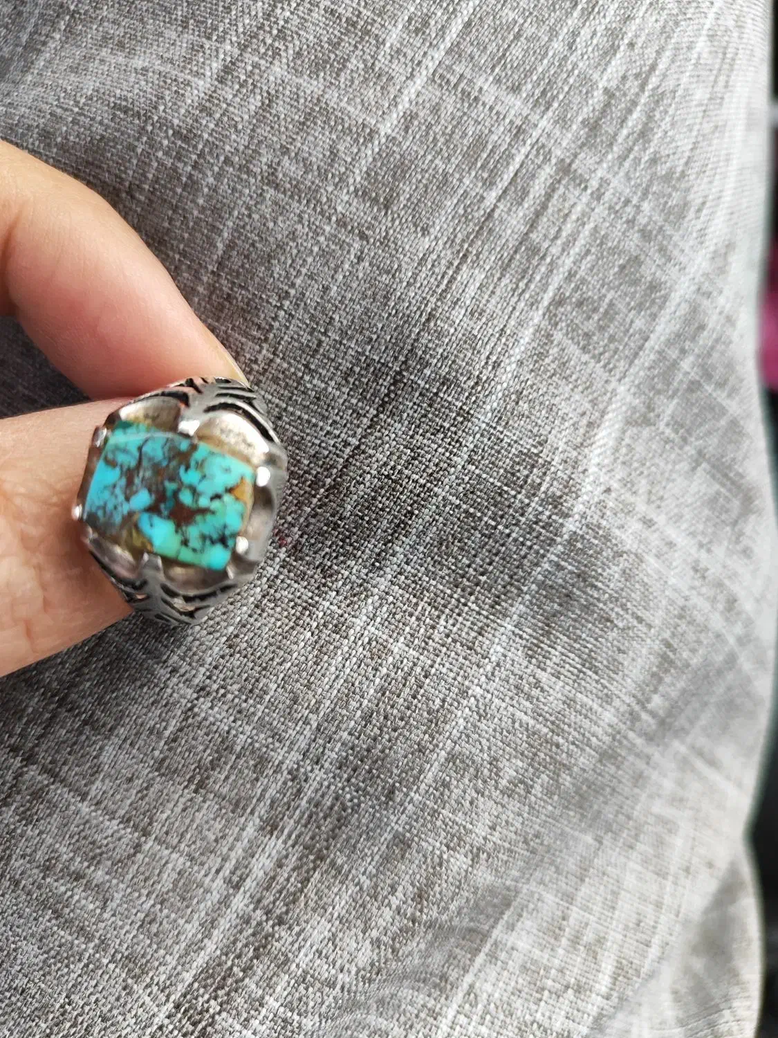 انگشترمردانه نقره نگین فیروزه ای سایز6|جواهرات|مبارکه, |دیوار
