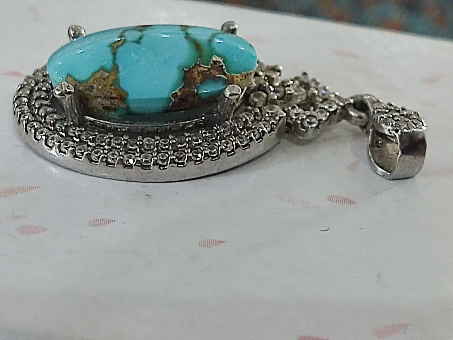 پلاک گردن بند فیروزه نیشابور رگه طلا|جواهرات|کرمانشاه, |دیوار