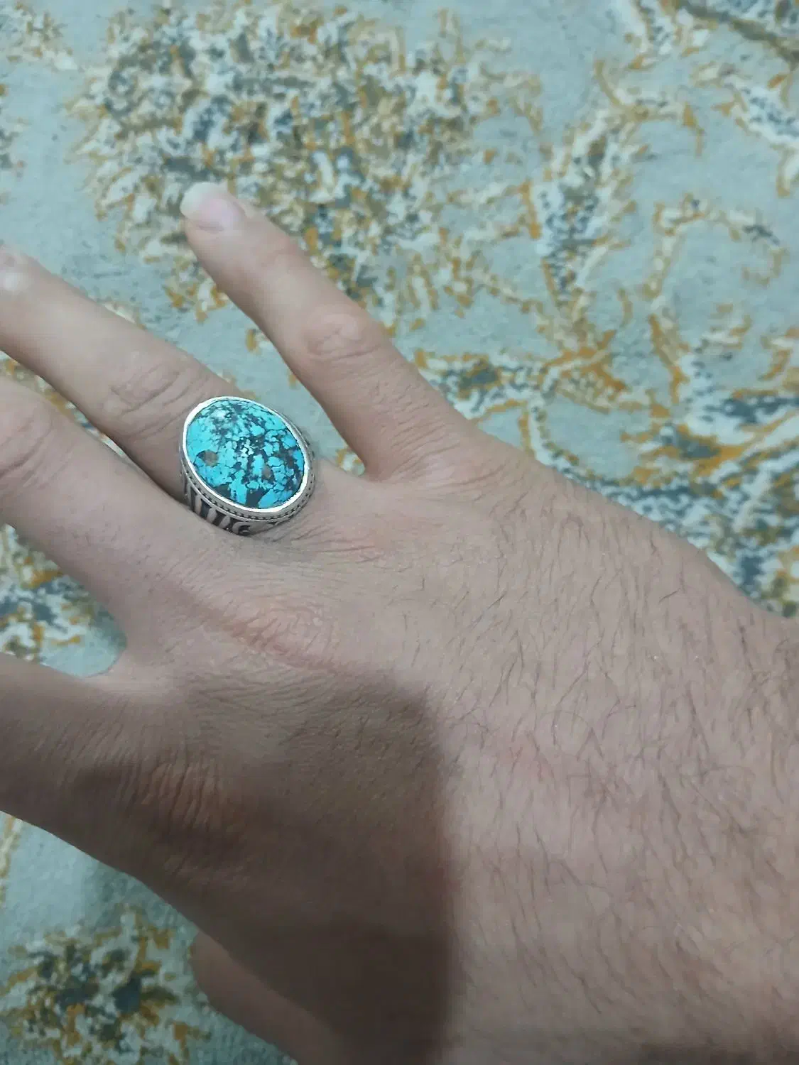 انگشتر مردانه نقره با فیروزه اصل نیشابوری|جواهرات|کازرون, |دیوار