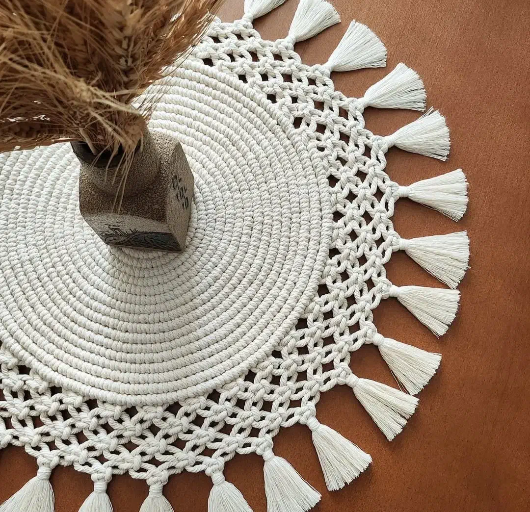 رانر و رومیزی مکرومه ای ،دیوار کوب برگی و رافیا|پرده، رانر، رومیزی|آبیک, |دیوار