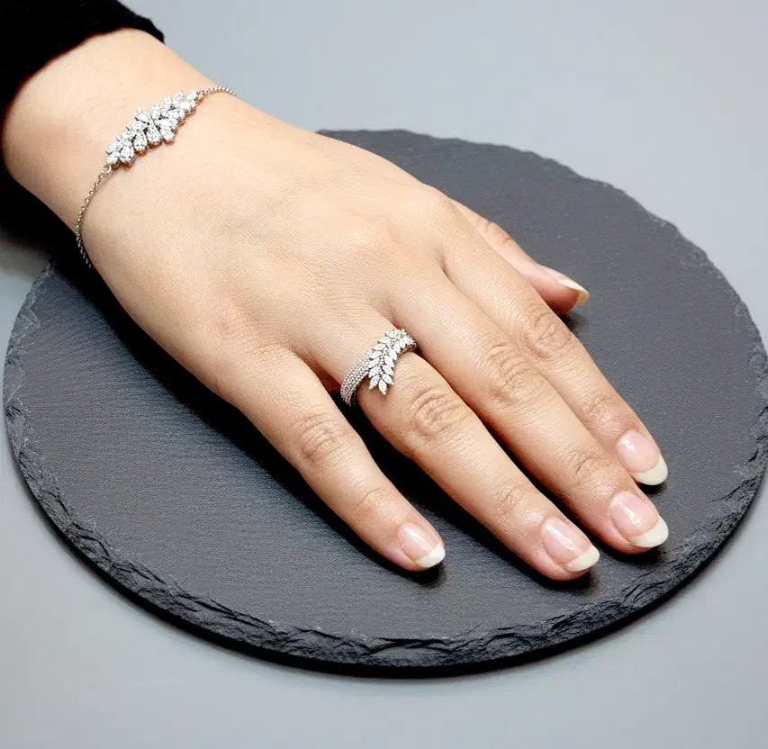 ست انگشتر و دستبند نقره زنانه با آبکاری طلا سفید|جواهرات|اصفهان, چرخاب|دیوار