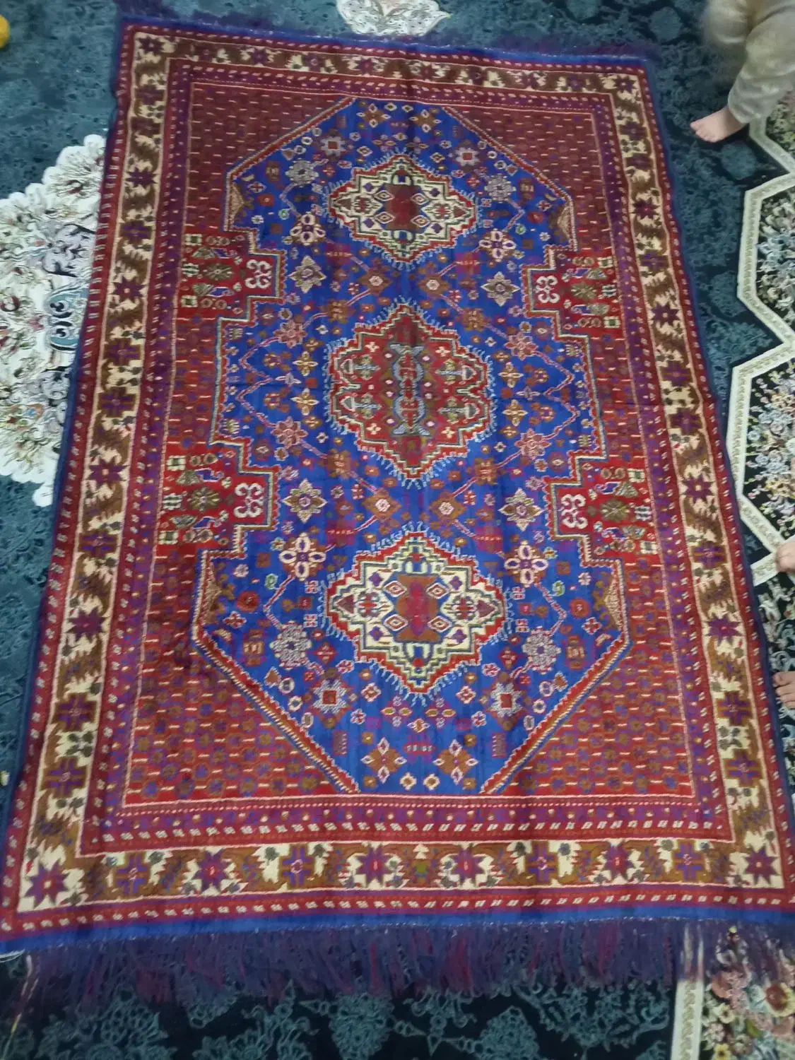 قالیچه فرش ماشینی کوچیک قدیمی سرمه‌ای|فرش|تهران, شیوا|دیوار