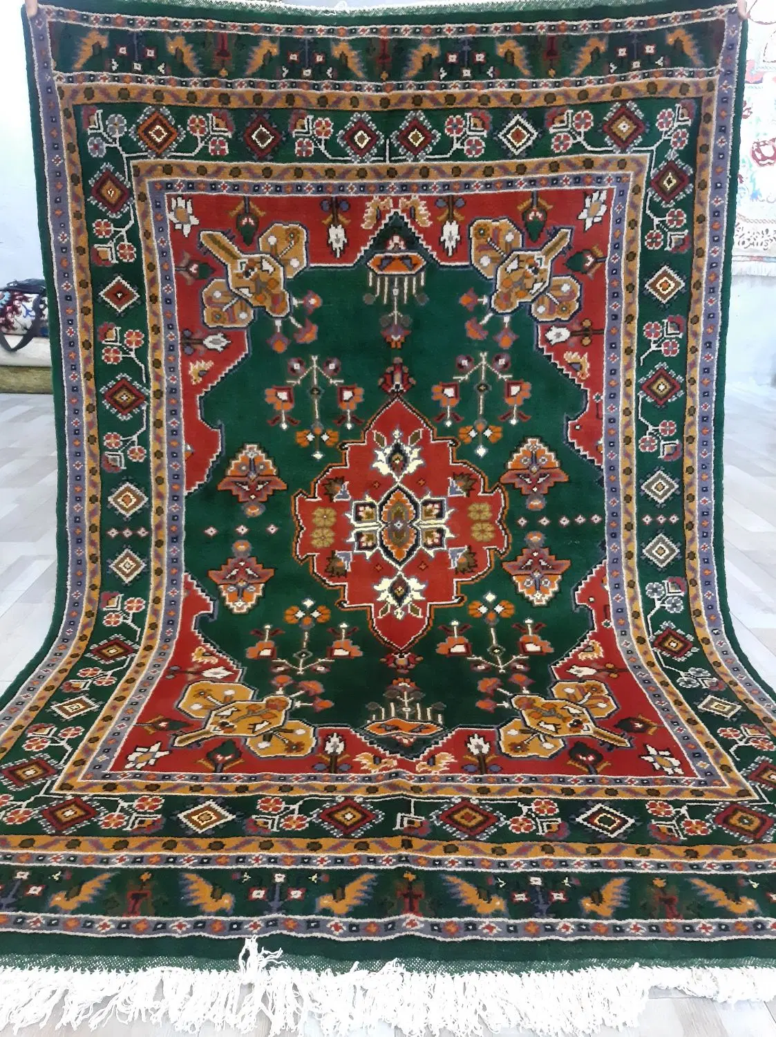 سه متری طرح قشقایی شیراز سبز کف ساده گل ابریشم|فرش|تهران, صادقیه|دیوار
