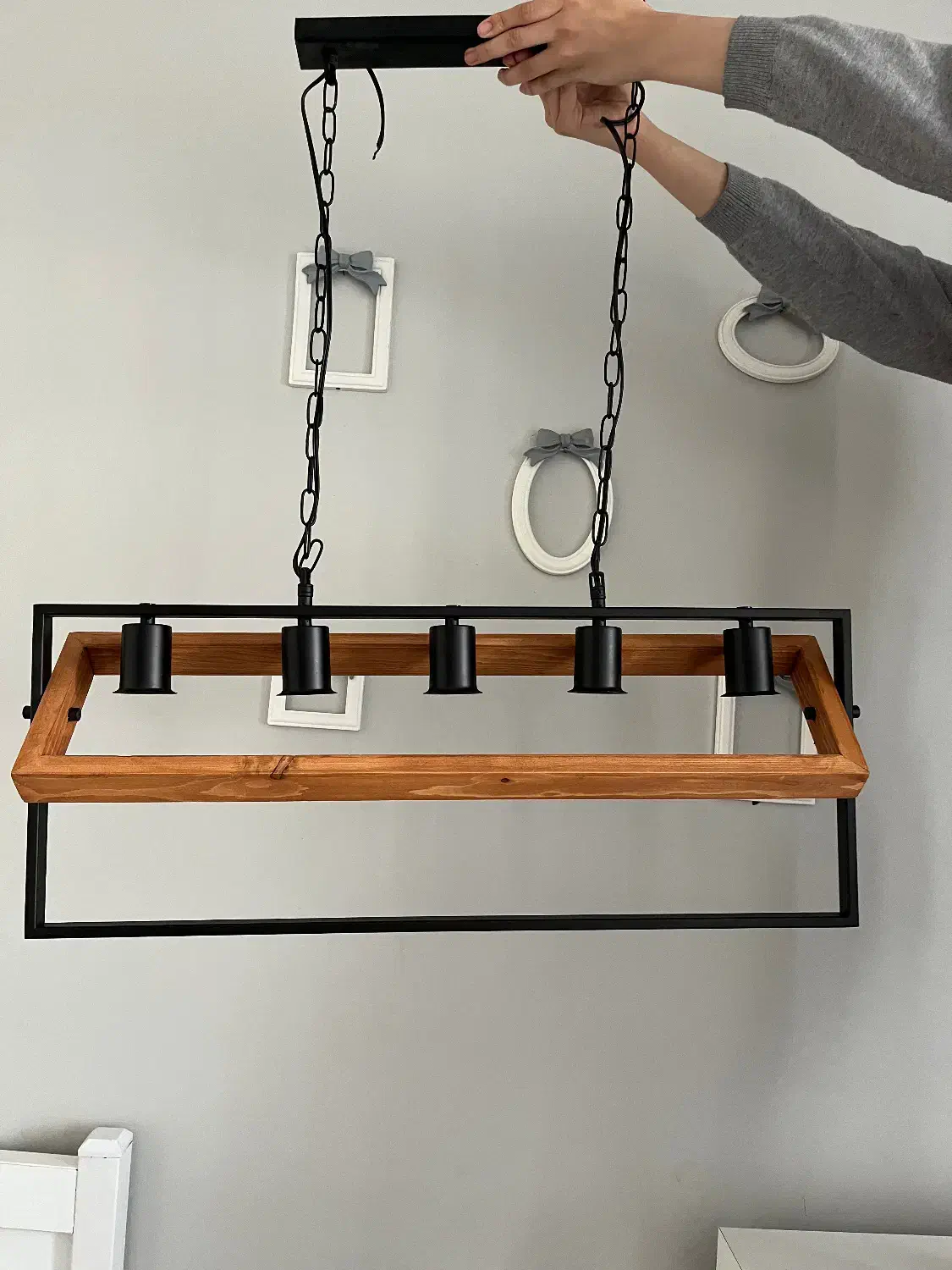 لوستر چوبی استیل|لوستر و چراغ آویز|کرج, شهرک بنفشه|دیوار