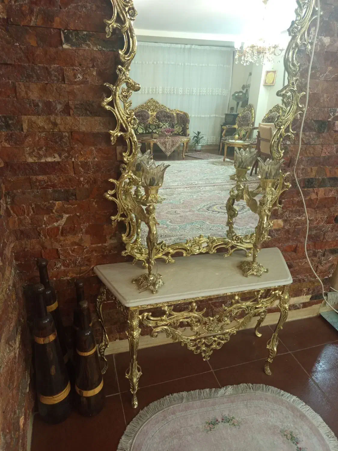 آینه کنسول برنز اصل|بوفه، ویترین، کنسول|ملایر, |دیوار