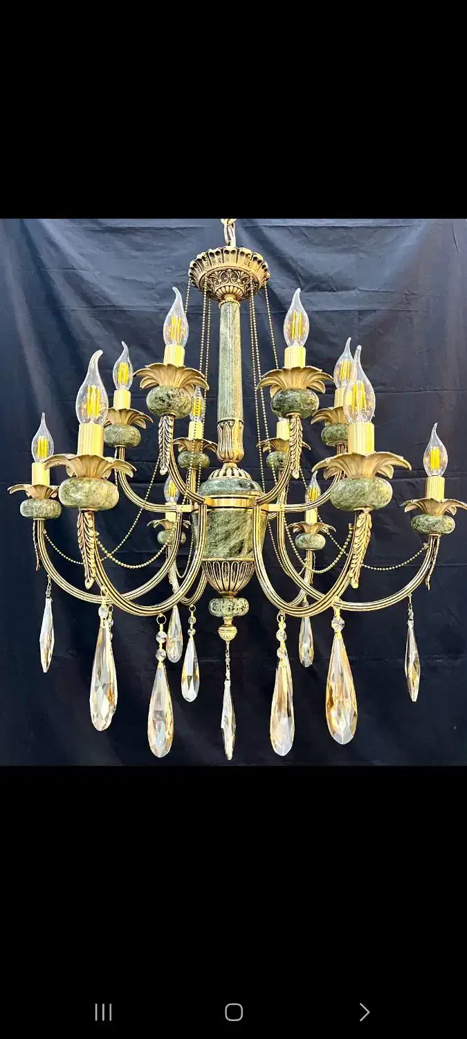 لوستراسکای مدل لب تابی سنگی8+1+1شعله برنج جدیدFH22|لوستر و چراغ آویز|تهران, نعمت‌آباد|دیوار