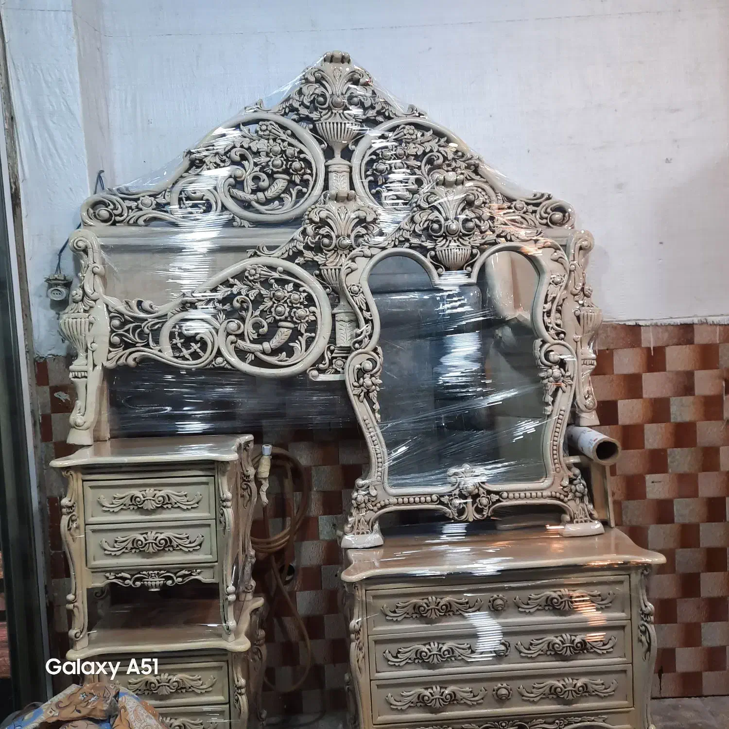 سرویس خواب دونفره چوب راش نونو مناسب جهیزیه|تخت و سرویس خواب|مشکیندشت, |دیوار