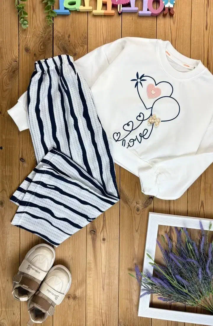 ست پارچه پنبه با شلواربگ مراکشی طرح قلب برجسته|کفش و لباس بچه|تبریز, |دیوار