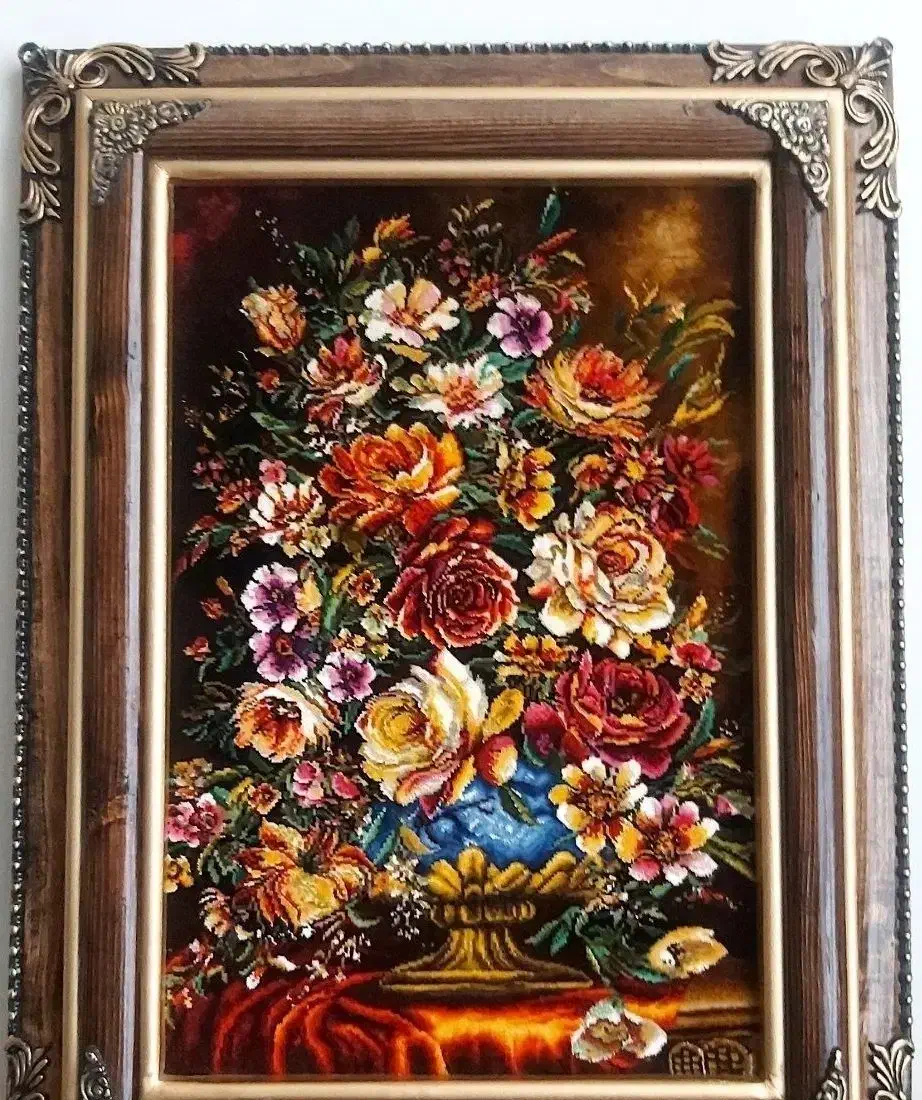 تابلو گل ترمه کد 17 دستبافت و ابریشم دار|تابلو فرش|تبریز, |دیوار