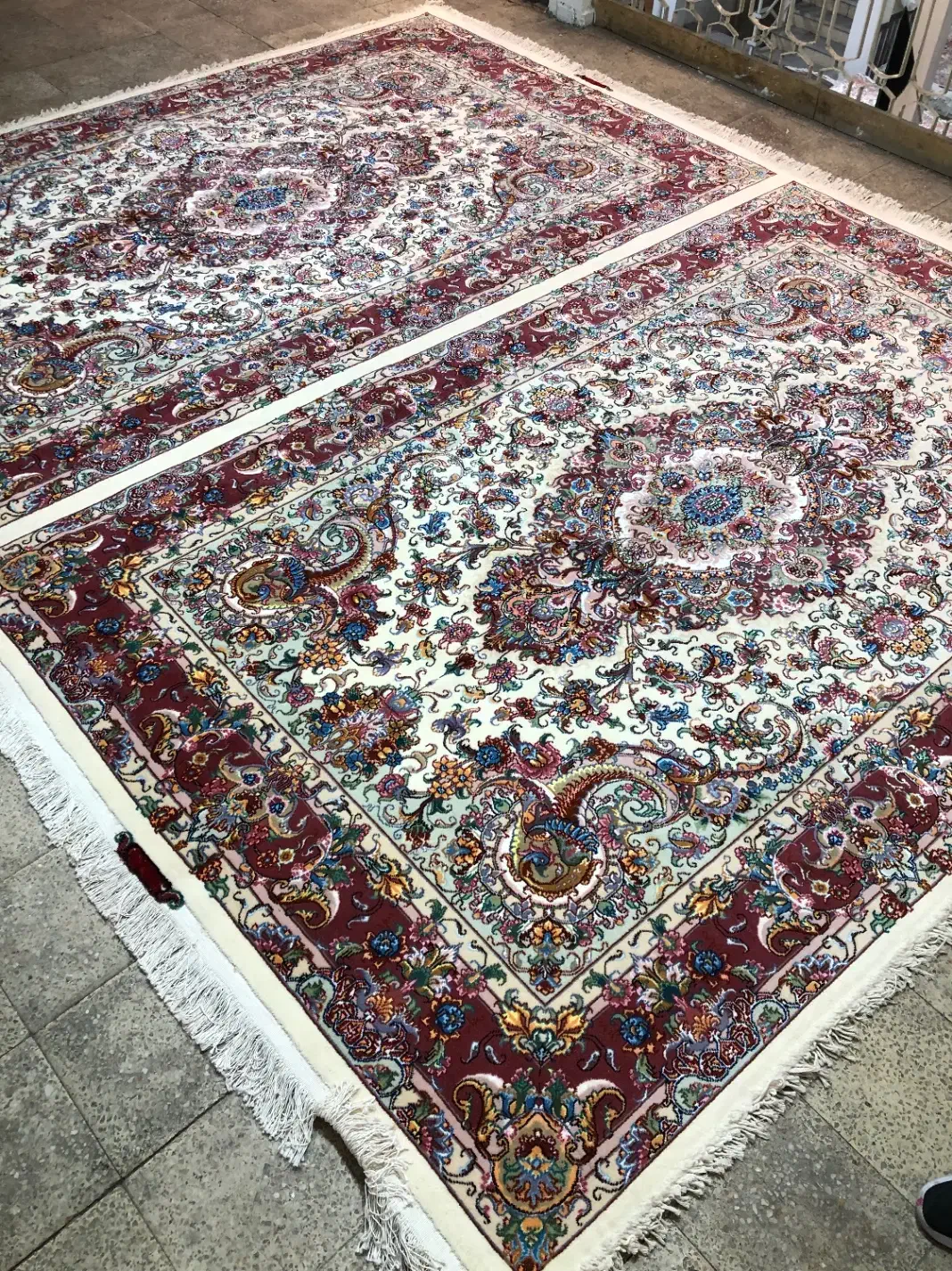 (فرش فرزین)جفت۶متری خطیبی جدید(سیمرغ)رج۳۰نخ مرینوس|فرش|تبریز, |دیوار