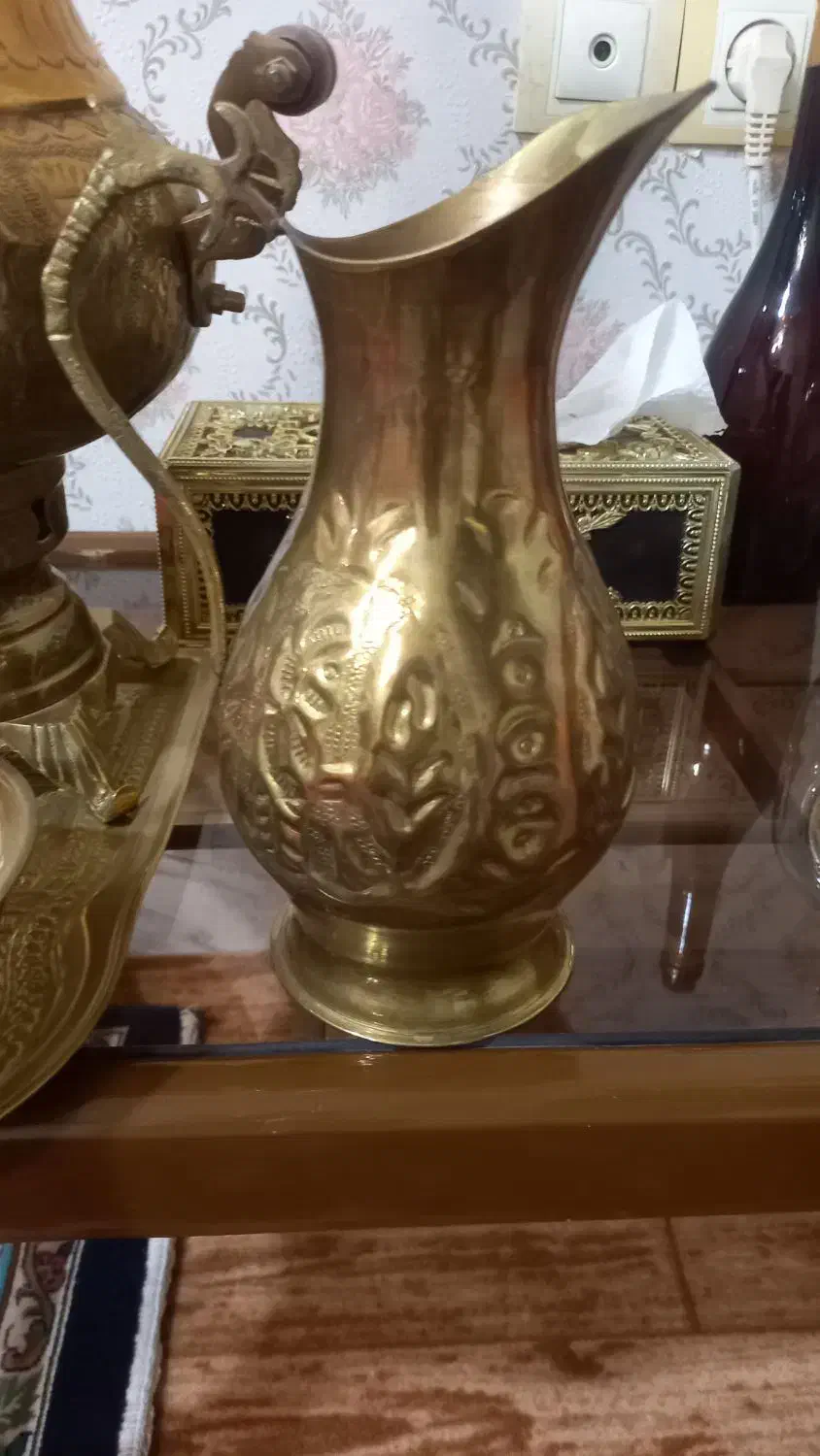 ۱ دست سماور برنج قدیمی کامل با همچیز|کلکسیون اشیاء عتیقه|پیشوا, |دیوار