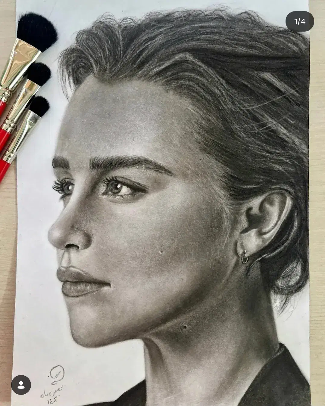 طراحی چهرهبا تکنیک سیاه قلم هایپررئال|تابلو، نقاشی، عکس|اندیشه, اندیشه فاز ۱|دیوار