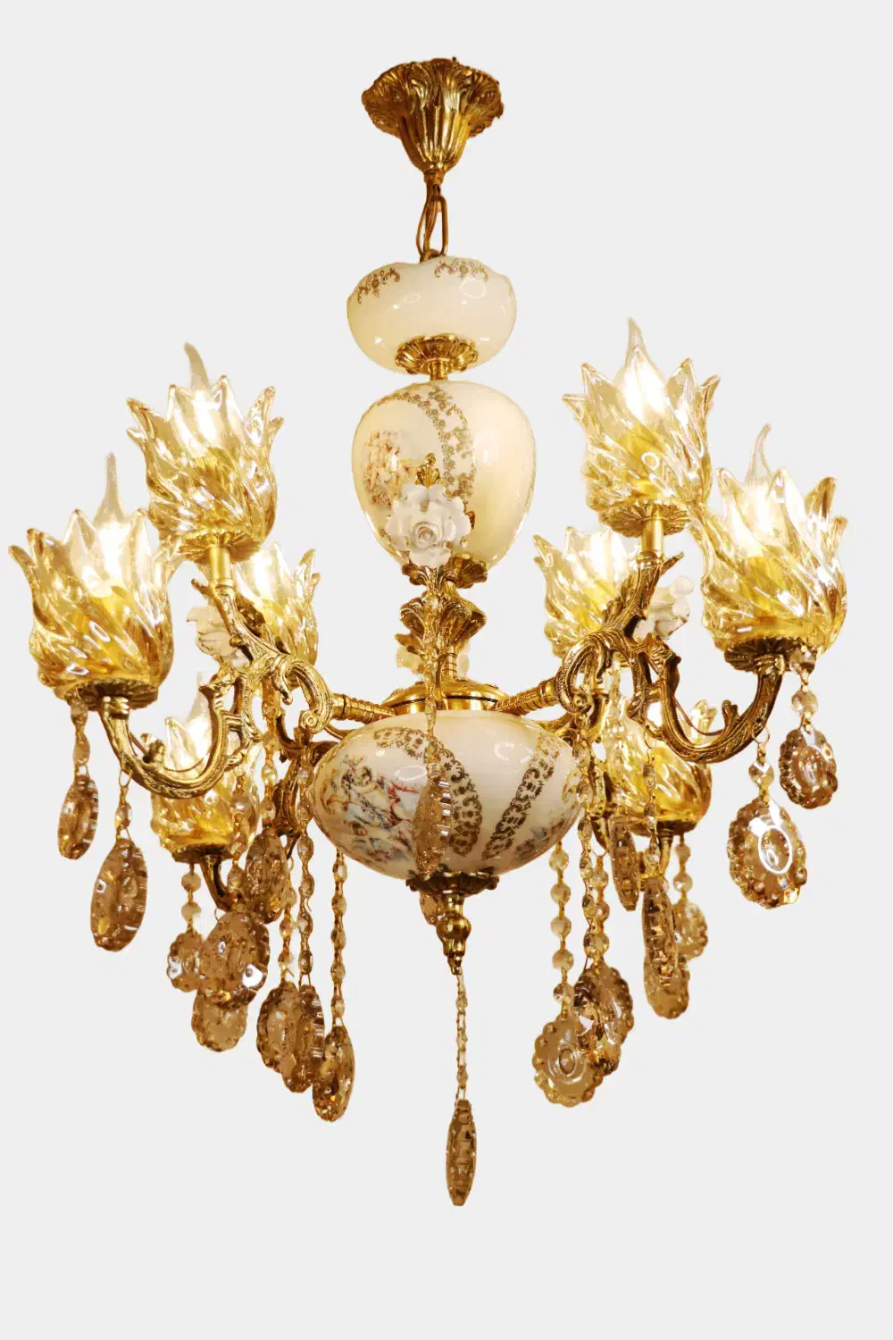 لوستر ۴ شاخه با گل رز زیبا تعویض با لوستر کهنه|لوستر و چراغ آویز|تهران, امام زاده حسن|دیوار