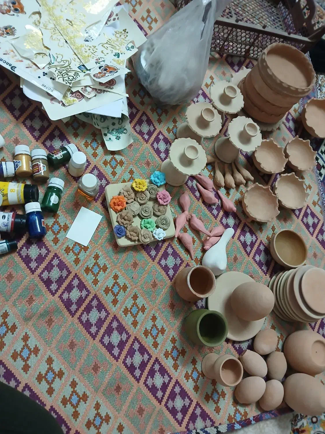 سفال خام رنگ اکرولیک و ترانسفر و آینه|صنایع دستی و سایر لوازم تزئینی|قم, شاه ابراهیم|دیوار