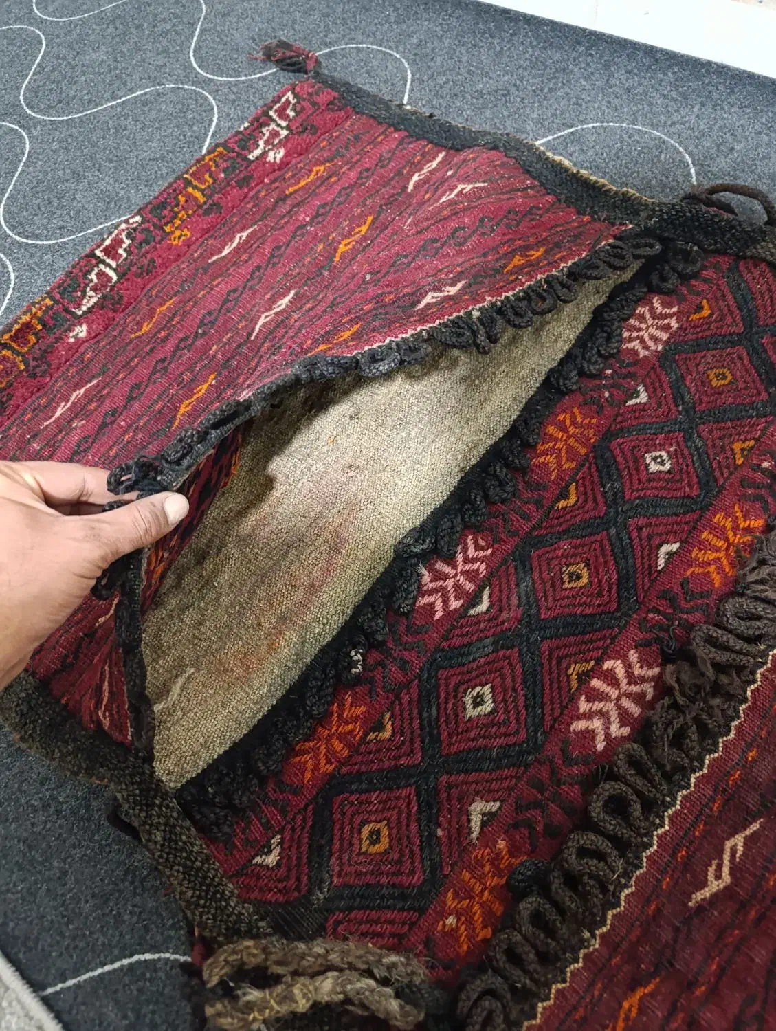 خورجین دست بافت قدیمی|گلیم، جاجیم، گبه|مشهد, رده|دیوار