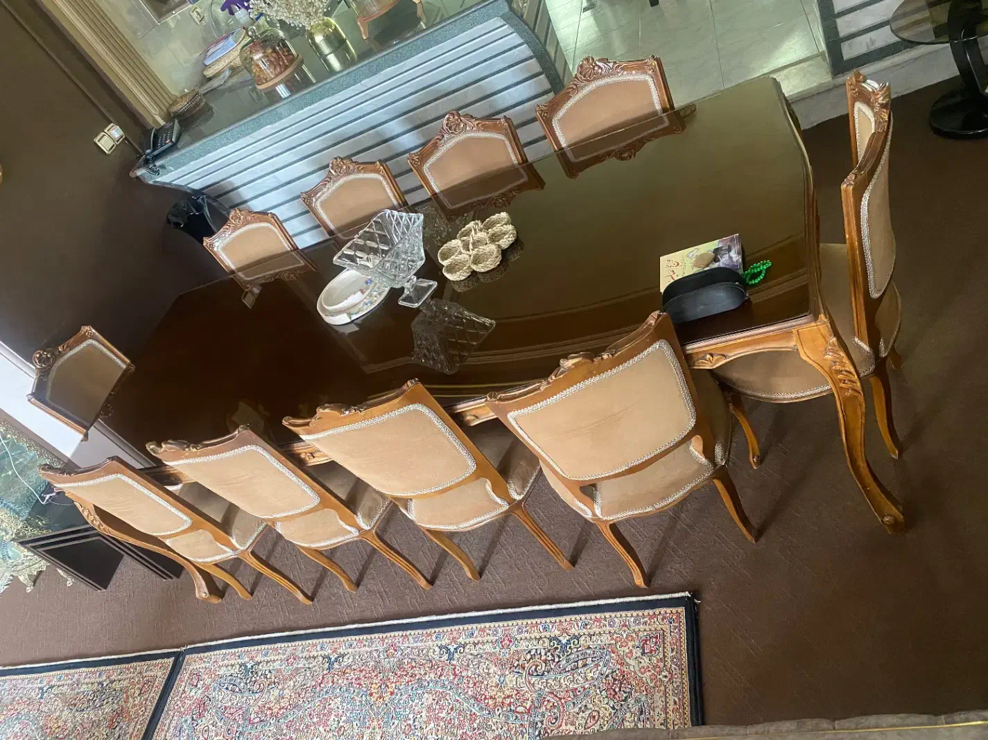 میزنهارخوری ۱۰ نفره چوب گردو|میز و صندلی غذاخوری|گرمسار, |دیوار