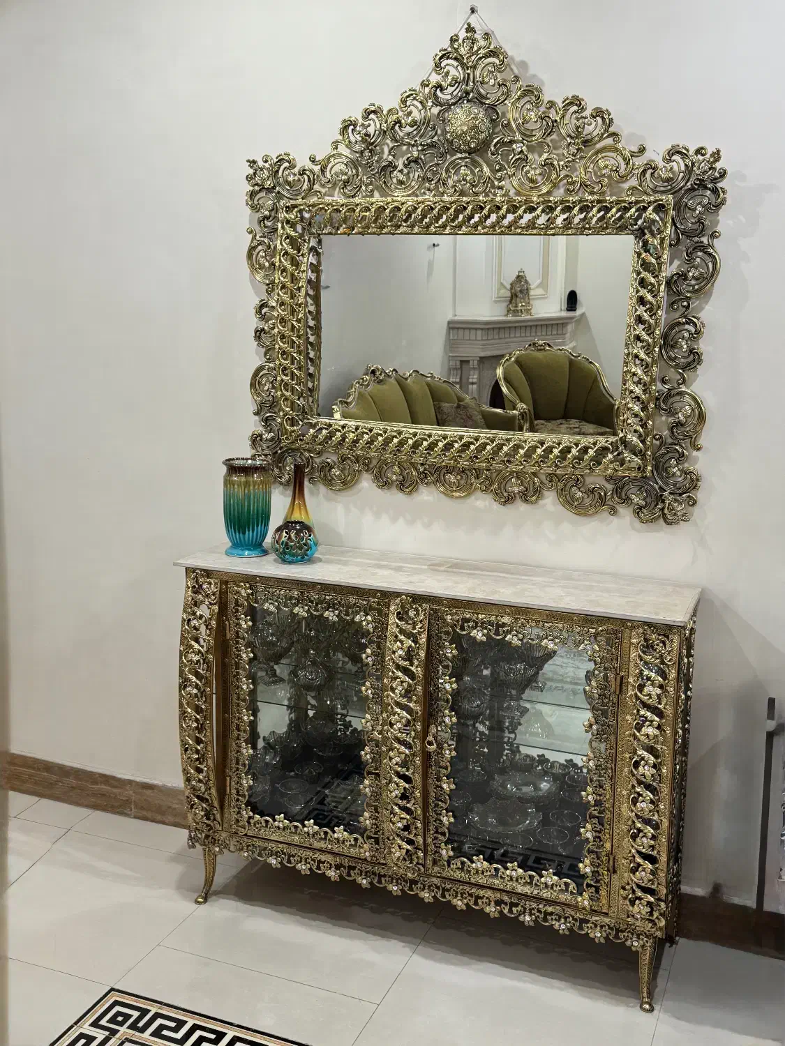 آینه کنسول آبکاری برنز|بوفه، ویترین، کنسول|تهران, آشتیانی|دیوار