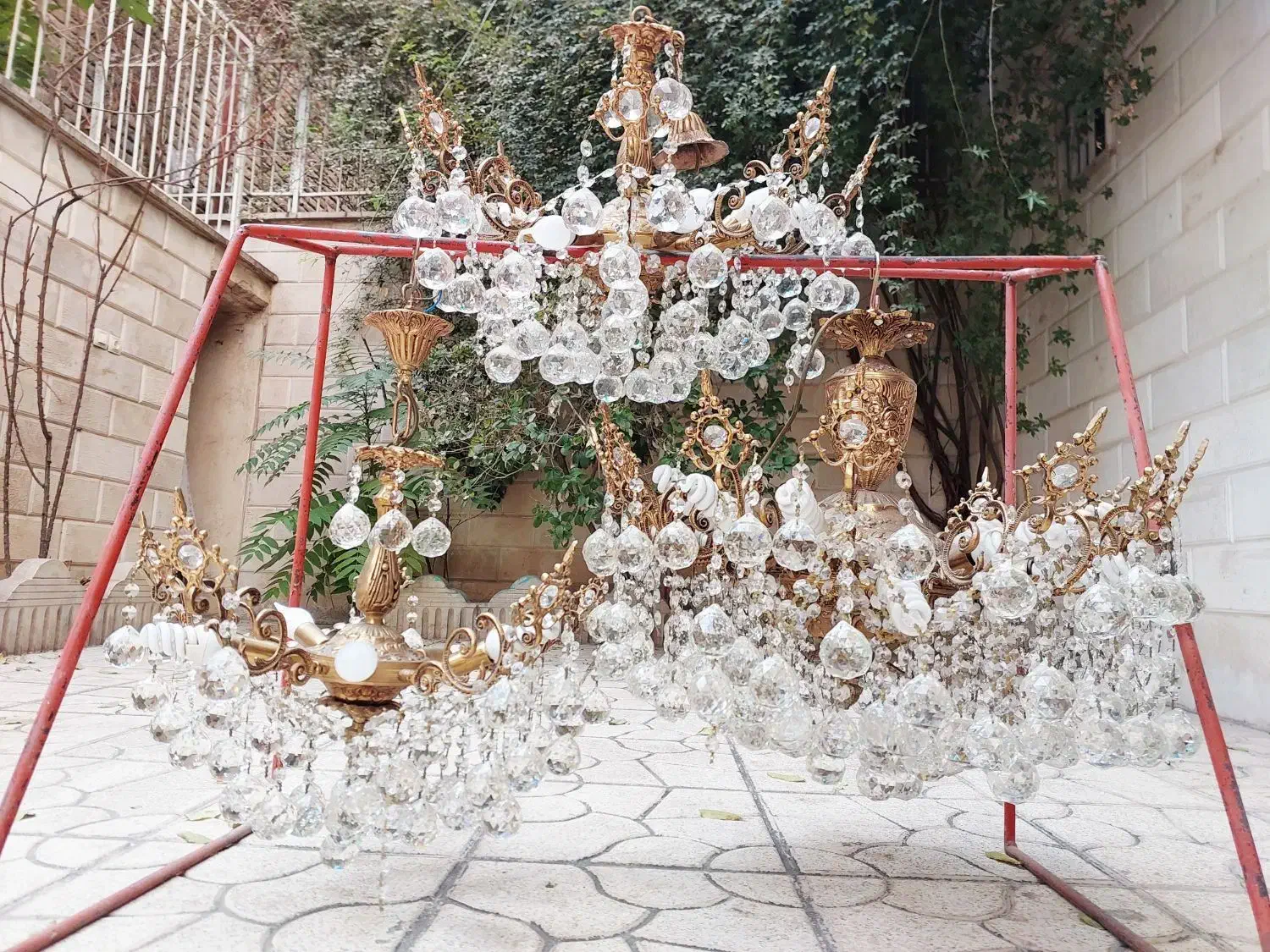 لوستر برنجی کریستال|لوستر و چراغ آویز|قزوین, |دیوار