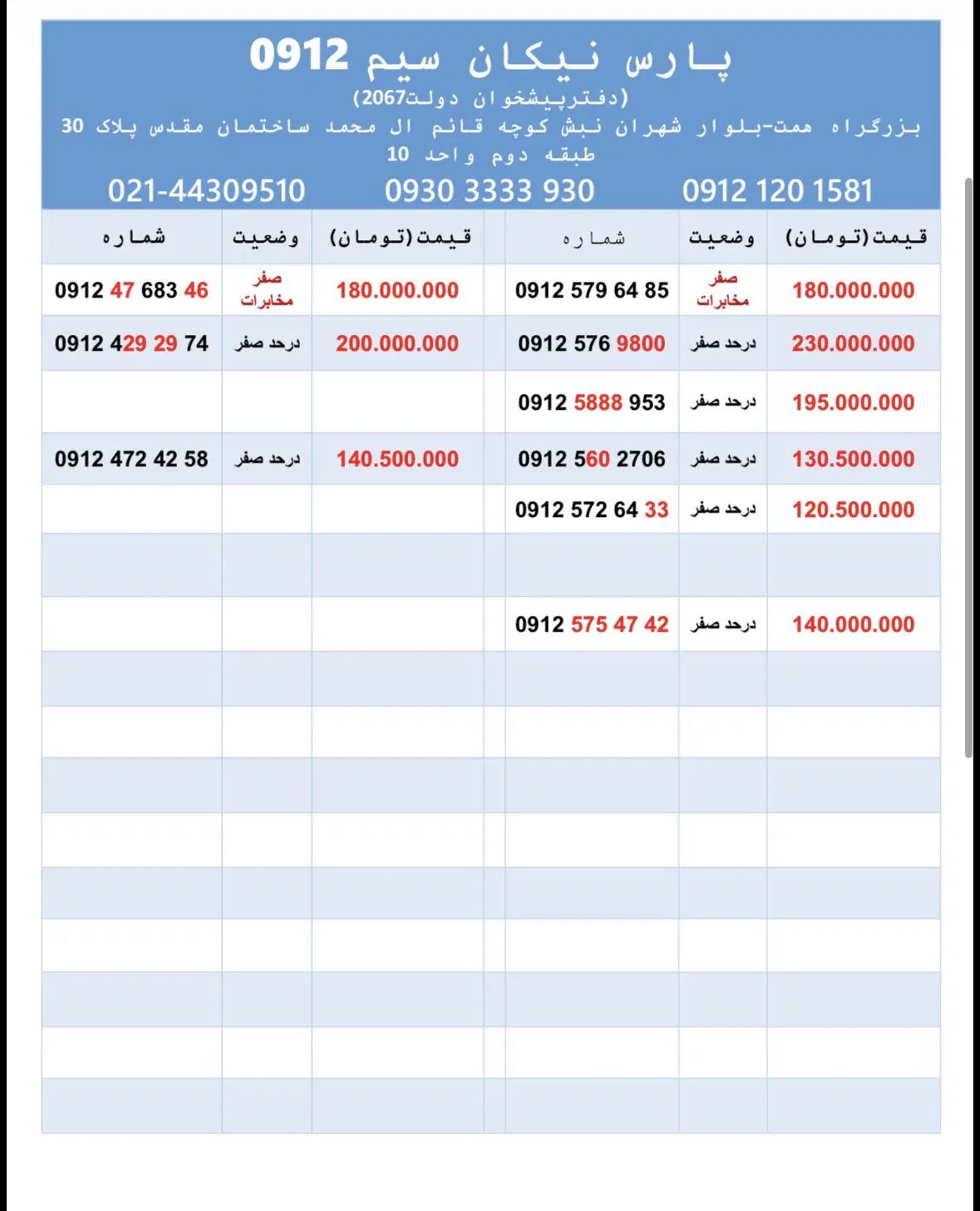 مرکز خرید و فروش 0912 دفتر پبشخوان دولت|سیم‌کارت|تهران, شهران جنوبی|دیوار