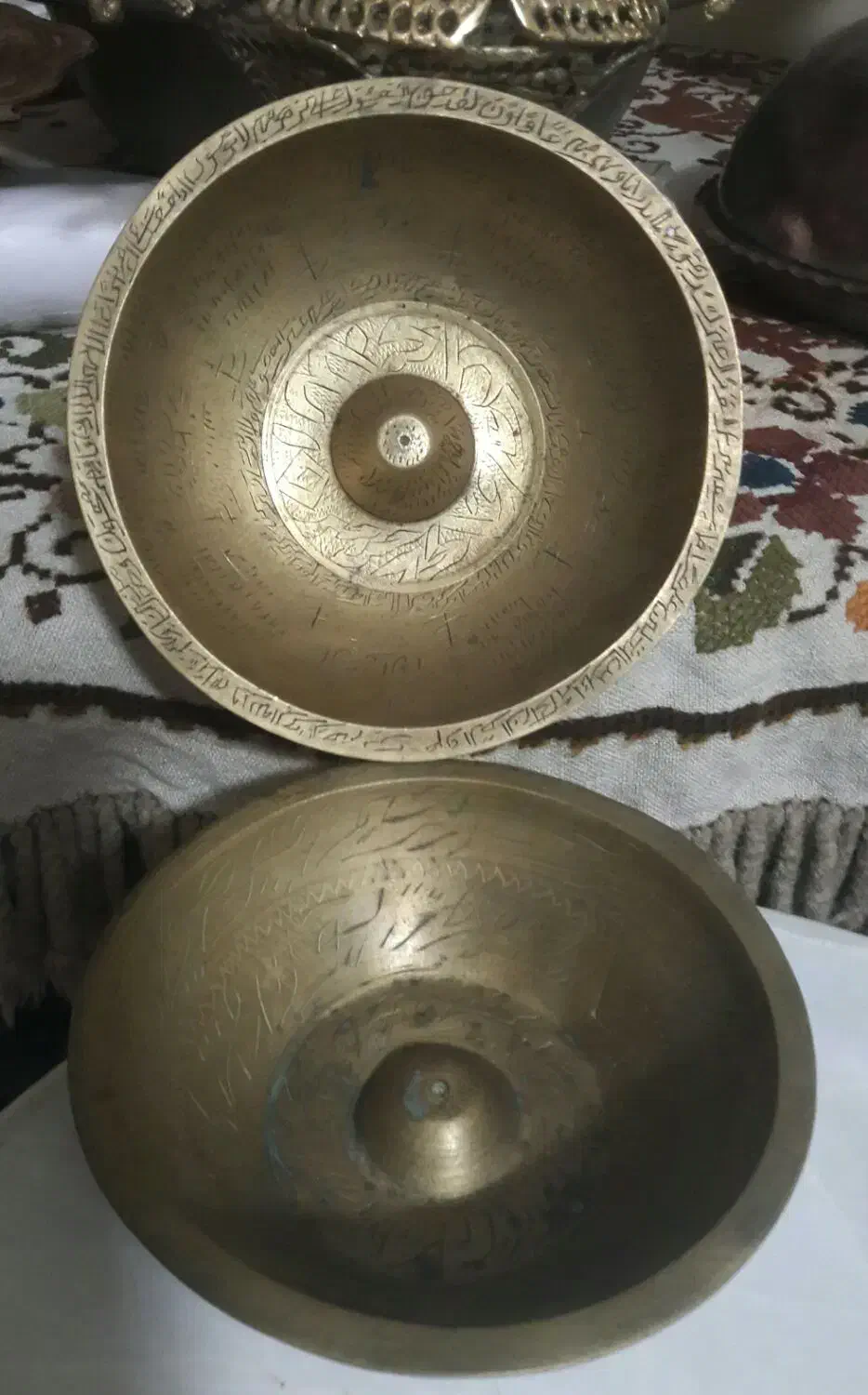 کاسه های برنجی دعا نویس قدیمی 2تا قطر19 و17سانت|کلکسیون اشیاء عتیقه|ساری, |دیوار
