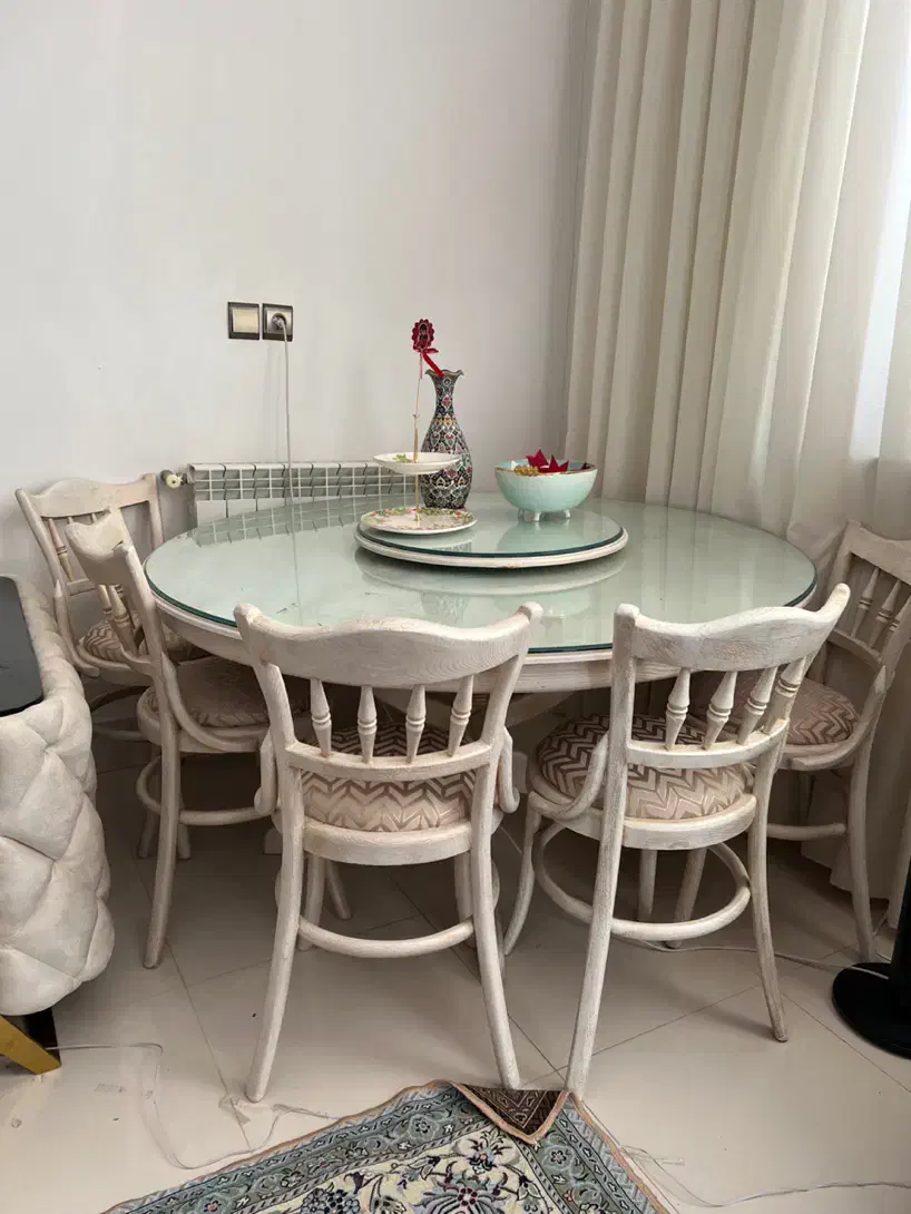 میز ناهارخوری گرد ۶ نفره چوب راش|میز و صندلی غذاخوری|بیرجند, |دیوار