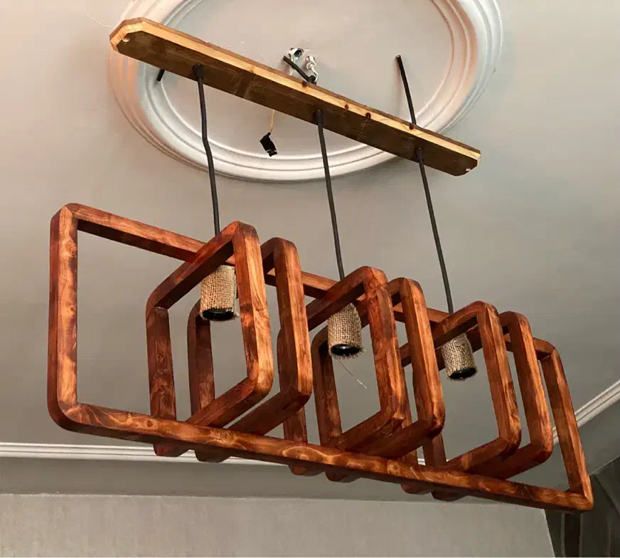 لوستر سه شاخه چوبی مینیمال|لوستر و چراغ آویز|کرج, گوهردشت|دیوار