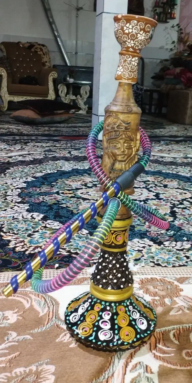 قلیون ننو با تمام وسایل با تنه چوبی رخ دار|کلکسیون و سرگرمی|خمین, |دیوار