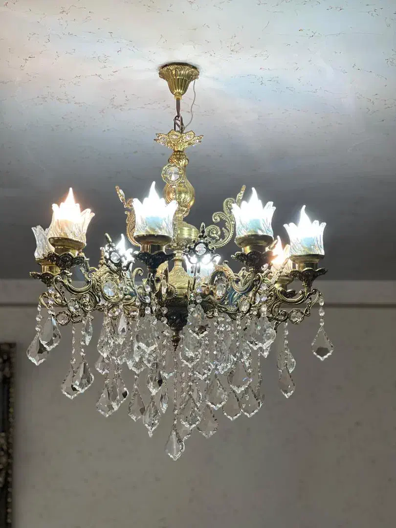 لوستر برنجی هشت شاخه|لوستر و چراغ آویز|اردبیل, |دیوار