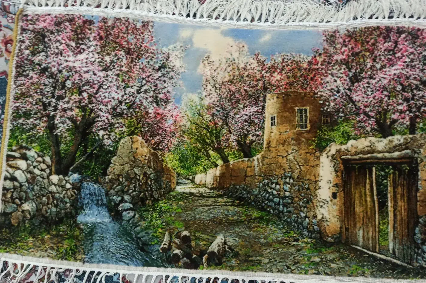 تابلوفرش دستباف بهار در روستا ابریشم و کرک|تابلو فرش|ساوه, |دیوار