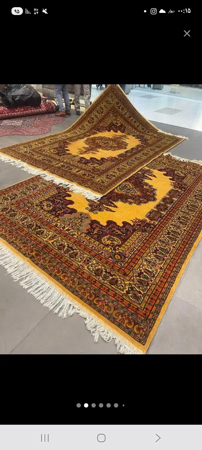 فرش دستباف (بساک) جفت ۶ م کف ساده لیمویی|فرش|مشکین‌دشت, |دیوار