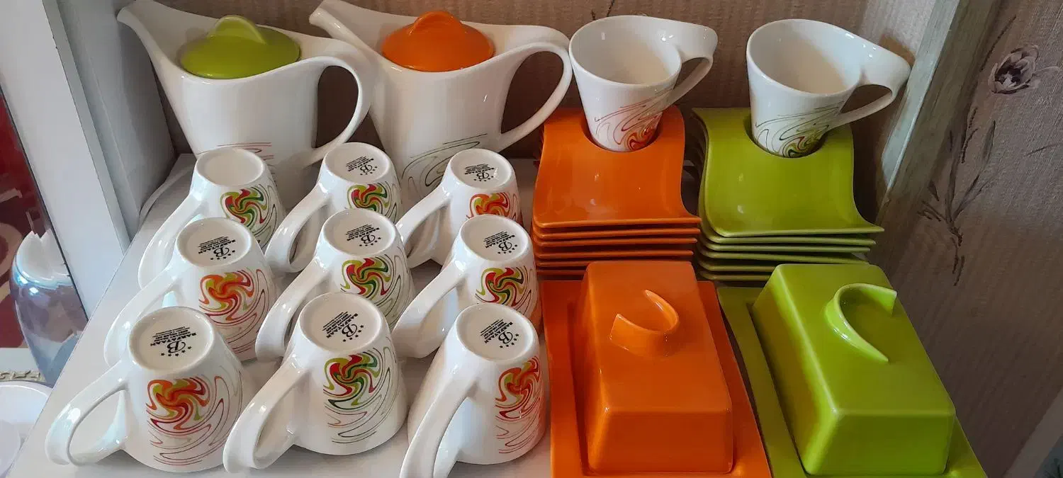 دو سرویس چایخوری رنگ سبز و نارنجی|سرویس روتختی|تهران, تهرانسر شمالی|دیوار