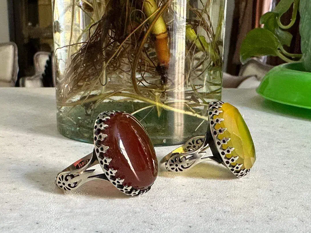 انگشتر عقیق سرخ و عقیق زرد با رکاب نقره المان|بدلیجات|کرج, مصباح|دیوار