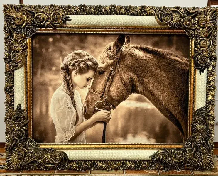 تابلوفرش طرح دختر و اسب|تابلو فرش|بروجرد, |دیوار