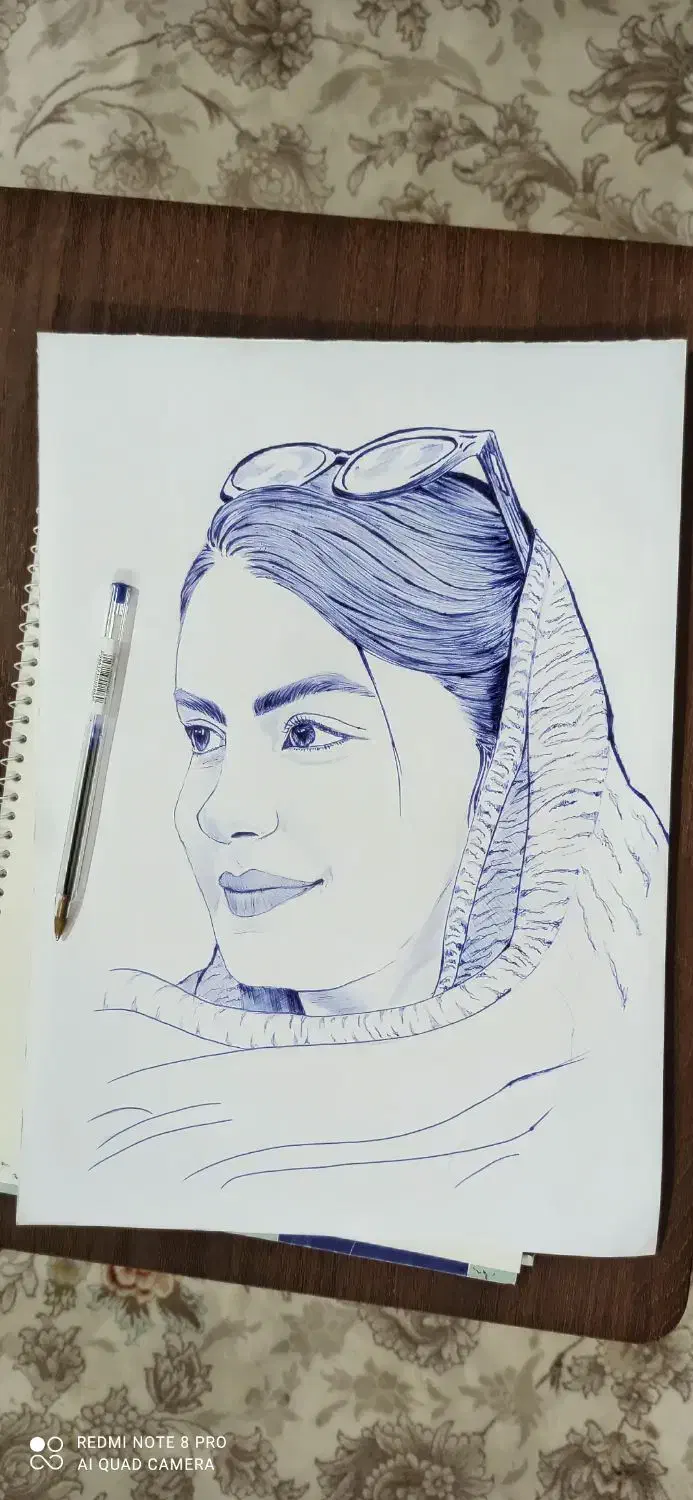 نقاشی چهره با خودکار|تابلو، نقاشی، عکس|اهواز, گلستان|دیوار