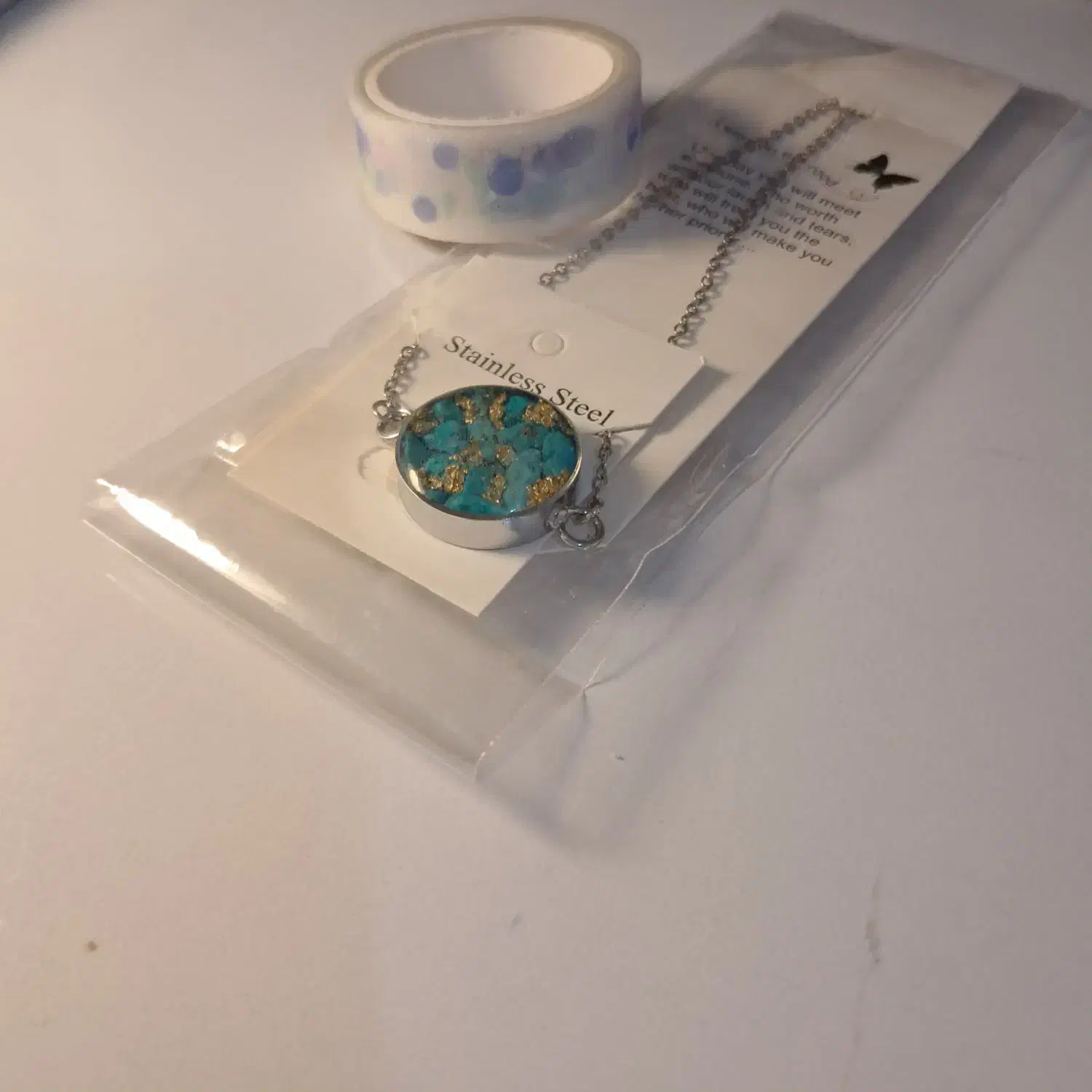 گردنبند فیروزه و ورق طلا آبکاری استیل|جواهرات|قم, انسجام|دیوار