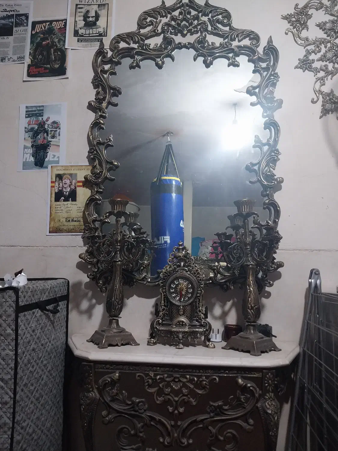 اینه شمعدان ساعت برنز|صنایع دستی و سایر لوازم تزئینی|آبیک, |دیوار