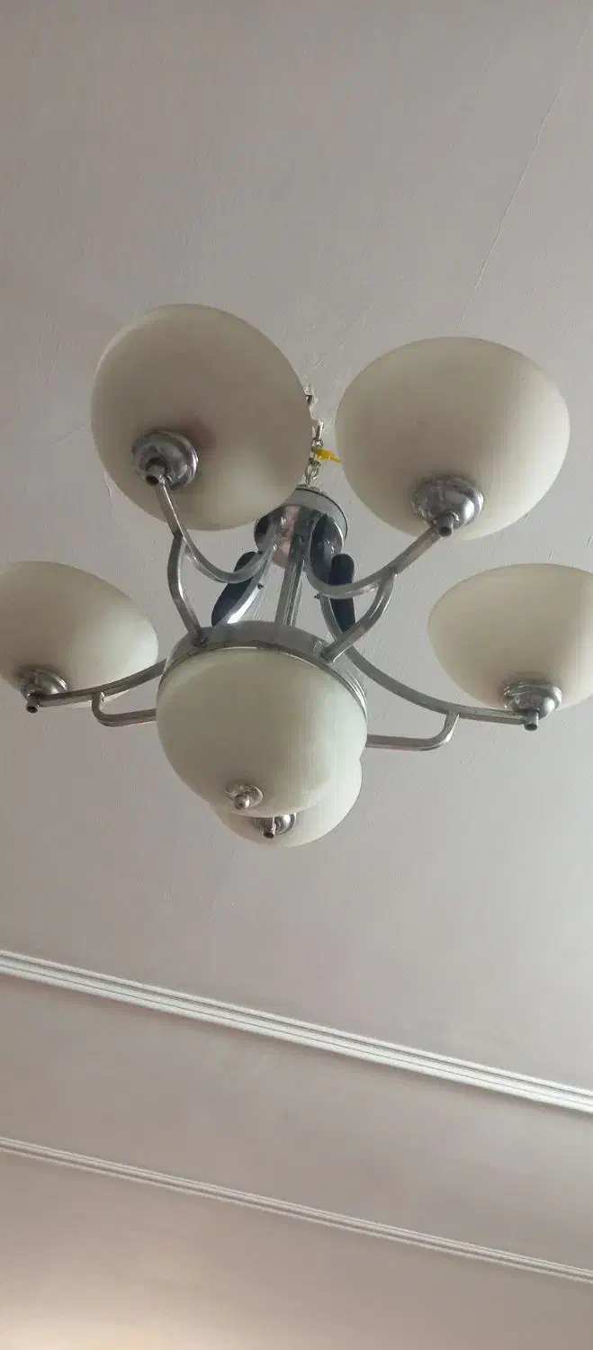 لوستر ۶ شعله استیل و چوب سالم|لوستر و چراغ آویز|زاهدان, |دیوار