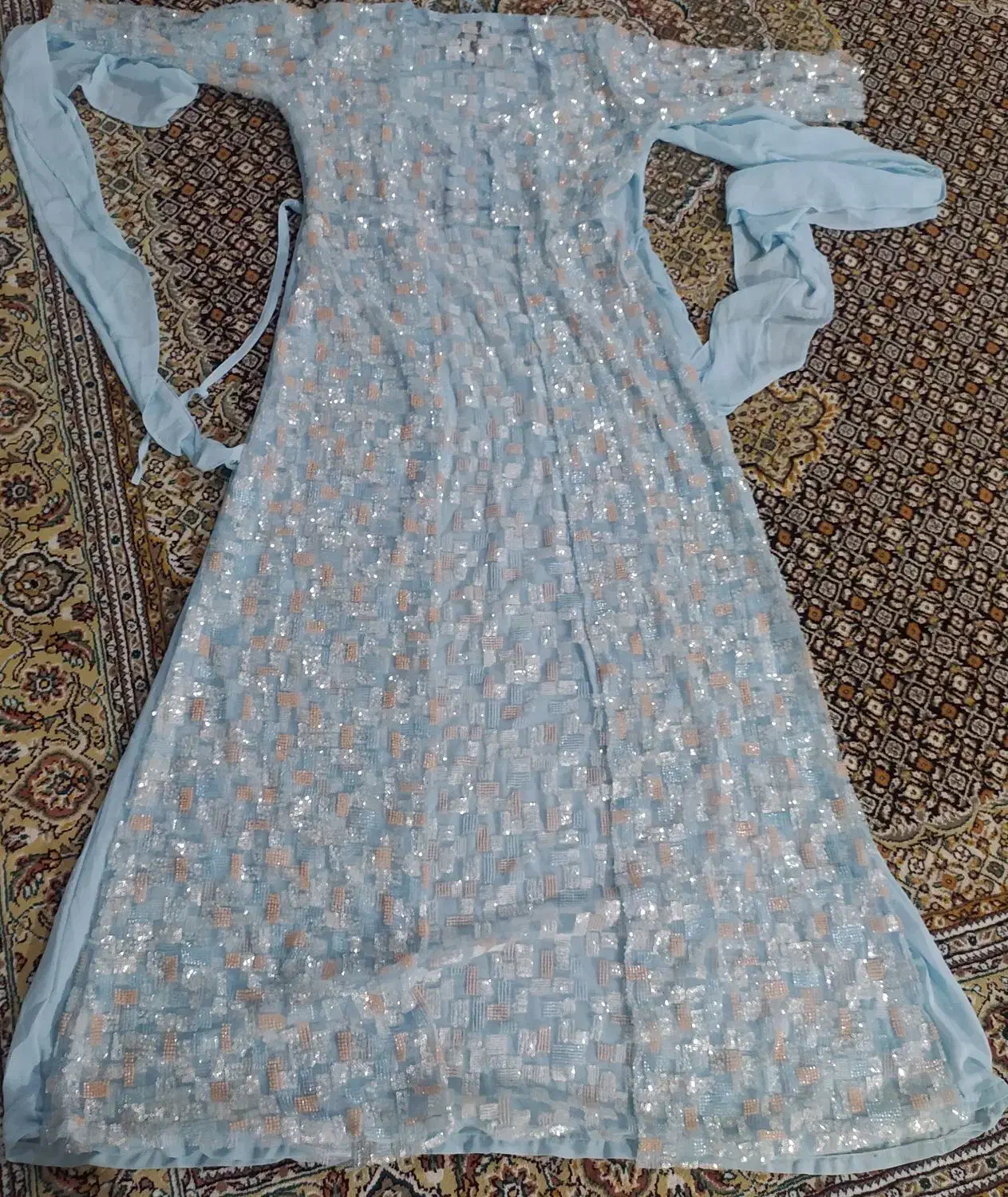 لباس مجلسی تمام منجوق با زیره حریرو نخی وشال همرنگ|لباس|سلماس, |دیوار