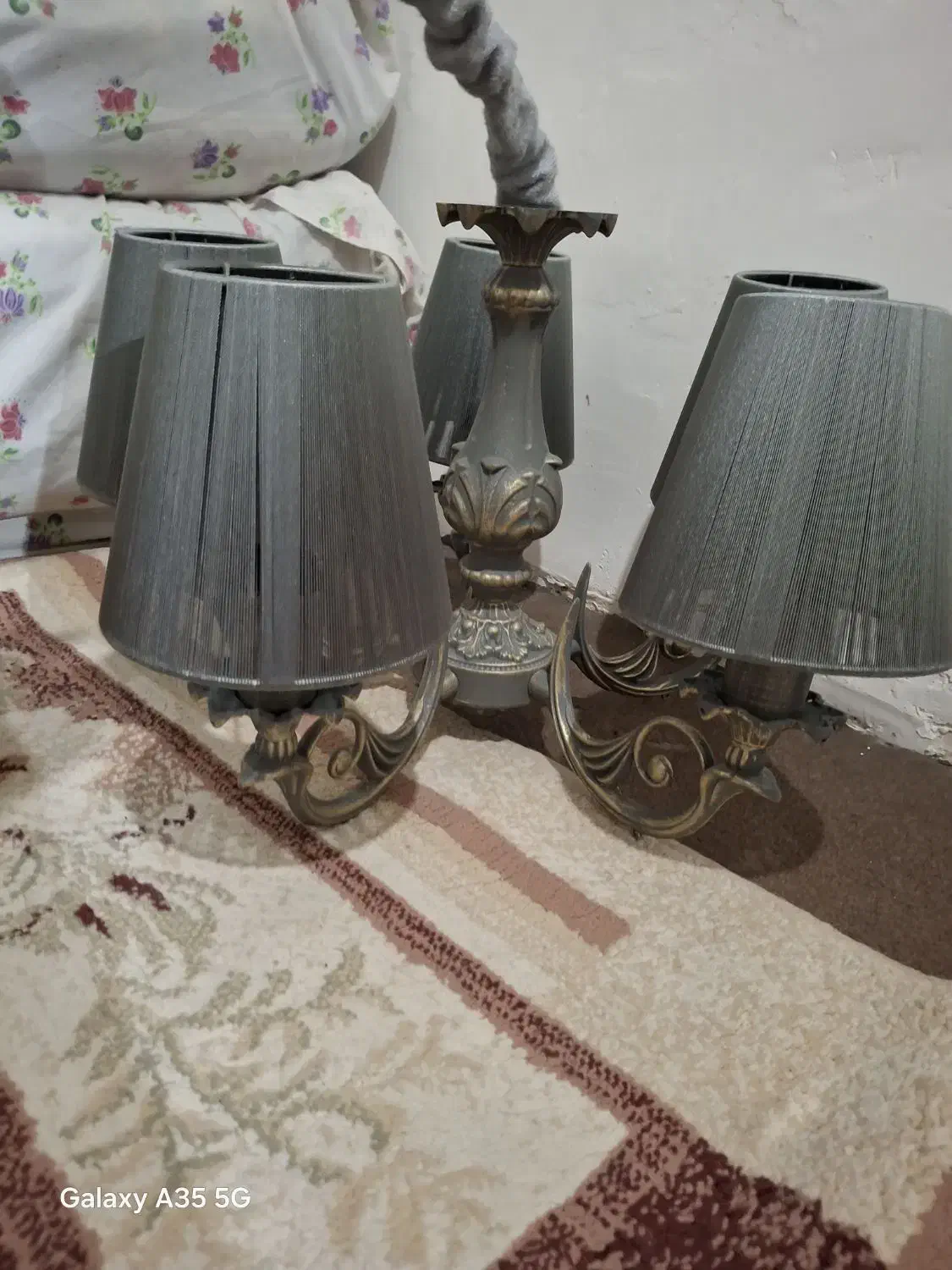 لوستر پنج شاخه المینیومی رنگ طوسی پتینه|لوستر و چراغ آویز|مشهد, شهرک شیرین|دیوار