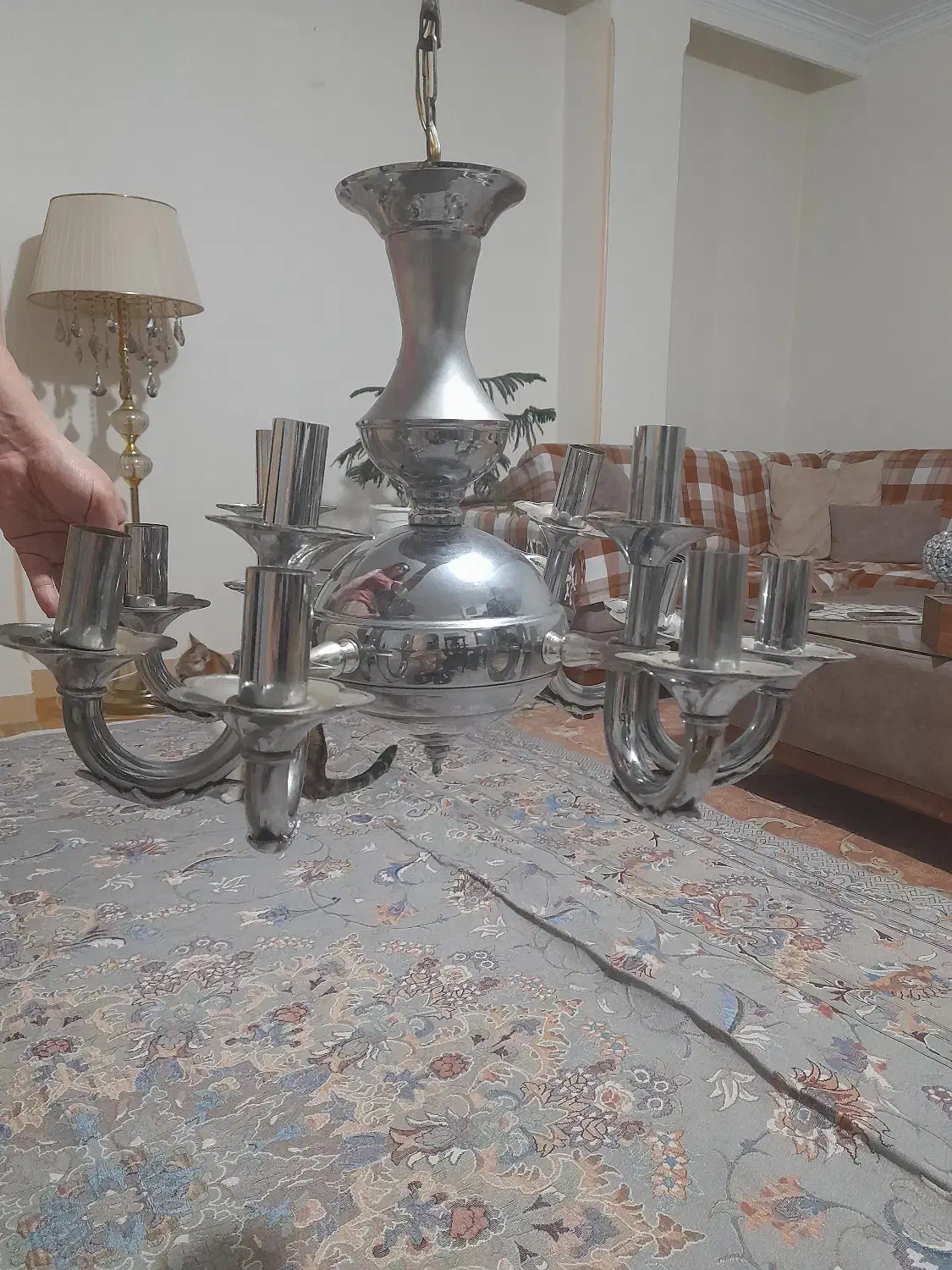 لوسترنقره ای۴شاخه۱۲شعله سیلور|لوستر و چراغ آویز|تهران, علی‌آباد|دیوار